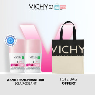 Vichy déodorant éclaircissant anti-transpirant 48h peau sensible 50ML *2 = Tote Bag Offert