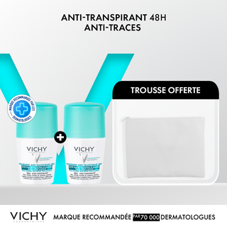 Vichy 2 Déodorant Traitement Anti-Transpirant 48H Anti-traces Jaunes et Blanches 50 ml = Trousse OFFERTE