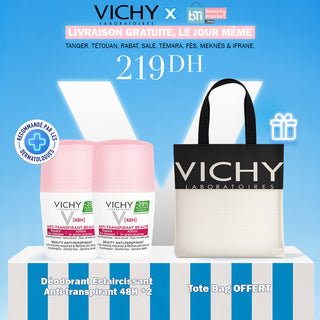Vichy déodorant éclaircissant anti-transpirant 48h peau sensible 50ML *2 = Tote Bag Offert