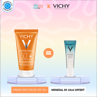 VICHY CAPITAL SOLEIL CREME ONCTUEUSE PEAU NORMALE A SECEHE SPF 50+ 50ML = MINERAL 89 10ML OFFERT