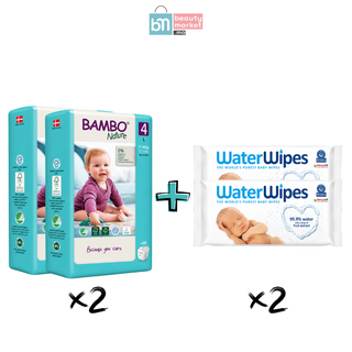 Bambo Nature 4 Couches Taille L (7-14kg) 48 Couches x2 + WaterWipes Lingettes Bébé 60 Pièces x2