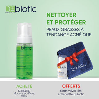 D-BIOTIC SEBIOTIC MOUSSE PURIFIANTE 150ML = Ecran Velevt 15ml + Serviette OFFERTS