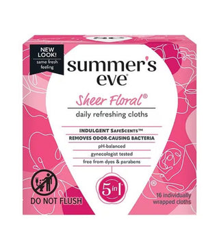 SUMMERS EVE SHEER FLORAL CLEANSING CLOTHS FOR SENSITIVE SKIN 5 IN 1