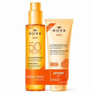 NUXE Sun Pack Huile Solaire Bronzante SPF50 150ml = Lait Fraîcheur Après-Soleil 100ml Offert