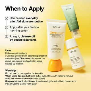 Anua Zero-Cast Moisturizing Finish Sunscreen - Crème solaire hydratante SPF50