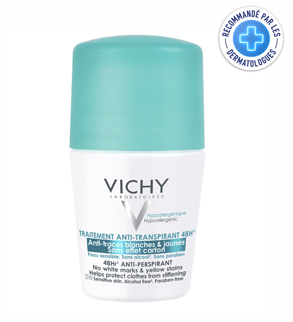 Vichy Déodorant Traitement Anti-Transpirant 48H – Anti-traces Jaunes et Blanches – 50 ml