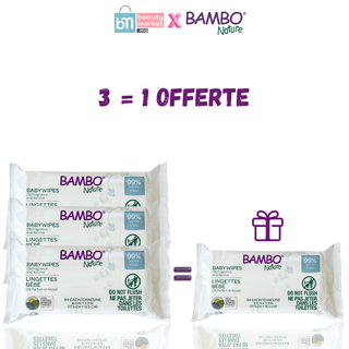 Pack Bambo Nature Lingettes 99% d’Eau 64 Pièces 3 = 1 Offerte