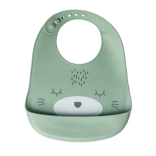 YUMMY Bavoir Chat en Silicone avec Poche 9M+ - Vert Pastel