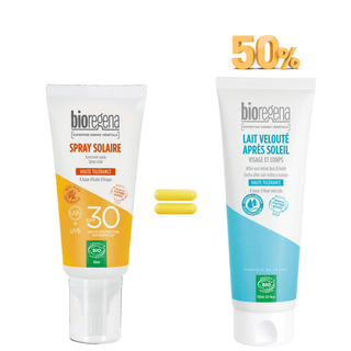 Bioregena Spray Solaire Adulte SPF50+ + Lait Velouté Après-Soleil à -50%