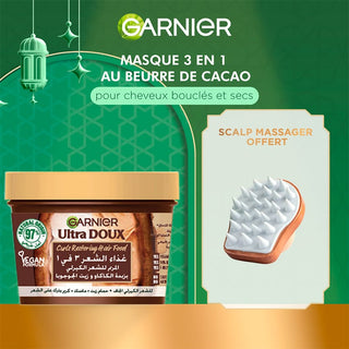 Garnier Ultra Doux Hair Food Masque au beurre de cacao pour cheveux bouclés – 390ml = Scalp Massage OFFERT