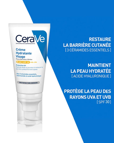 Cerave Crème Hydratante Visage SPF 30 – 52 ml – beautymarket.maroc -->