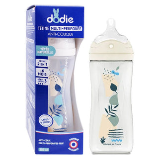 DODIE BIBERON TETINE MULT ANTI COLIQUE +6 MOIS DEBIT 3 BLEU 330 ML