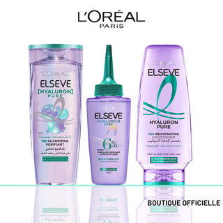 Elseve Routine Hyaluron Pure Shampooing Purifiant 72h 200ml + Démêlant 200ml + Sérum 102ml