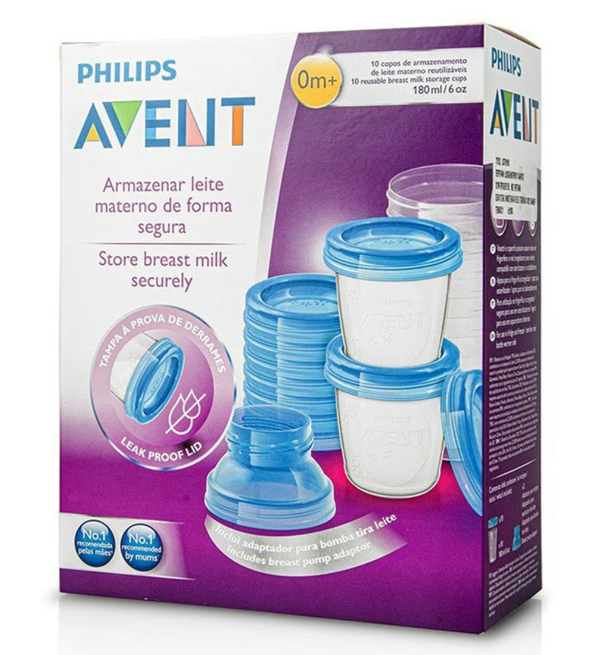 Philips Avent Gobelets de conservation du lait maternel réutilisables 0 mois + 180 ml x10