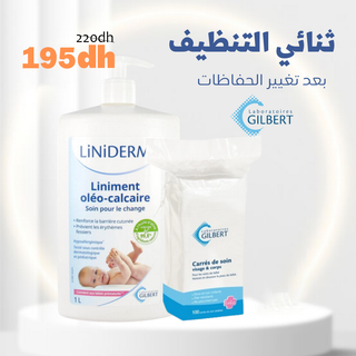 OFFRE Gilbert Liniderm Liniment Oléo-Calcaire Flacon-Pompe – 1 L + Gilbert Carrés De Soin Visage & Corps – 100 Piéces