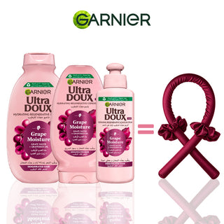 Garnier routine ultra doux grape shampo 200ml + après shampo 200ml + crème de soin 2-en-1 200 ml = heatless curls offerte