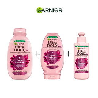 Garnier Ultra Doux Coffret Grape Moisture – Routine Hydratante Shampo 200ML + Apre Shampo 200ML + Crème de Soin 2en1
