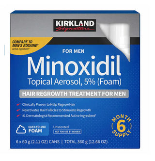 Kirkland Signature Minoxidil 5 % Mousse Homme – Cure 6 Mois, 6 × 60 g
