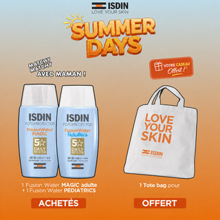 ISDIN FUSION WATER MAGIC ADULTE + FUSION WATER PEDIATRICS = TOTE BAG OFFERT
