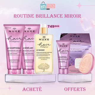 NUXE PACK hair prodigieux Routine Brillance Miroir =  Shampooing 30ml + Serviette & Brosse à cheveux OFFERTS