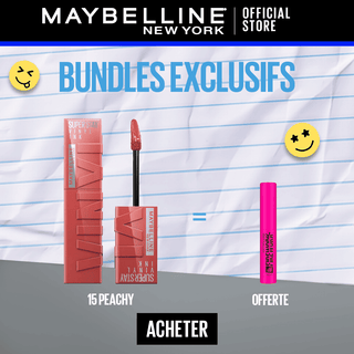 Maybelline New York - Brillant à lèvres Superstay Vinyl Ink 15 peachy = = Mini Mascara FIREWORK