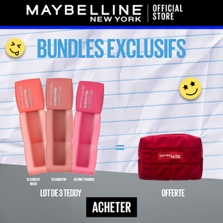 MAYBELLINE NEW YORK SUPERSTAY TEDDY TINT BLUSH À LÈVRES – PACK DE 3 TEINTES CHAUDES 10,15,45 = Tousse OFFERTE