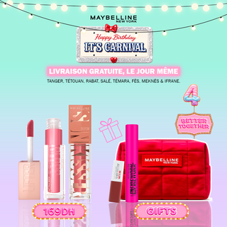 MAYBELLINE COFFRET GLOW IN LOVE LIFTER GLOSS 005 + SUNKISSER 06 = MINI FIREWORK + Superstay Matink Mini + Trousse OFFERTS