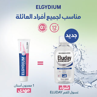 ELUDAY BLANCHEUR BAIN DE BOUCHE 500 ML = ELGYDIUM DENTIFRICE OFFERT