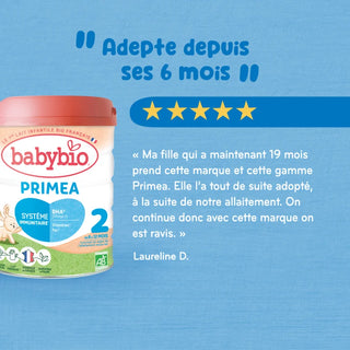 BABYBIO LAIT BIO INFANTILE PRIMEA 2 POUR BEBE DE 6 MOIS A 12 MOIS
