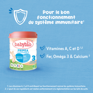BABYBIO – LAIT BIO INFANTILE PRIMEA CROISSANCE 3 POUR BEBE DE 10 A 36 MOIS 800G