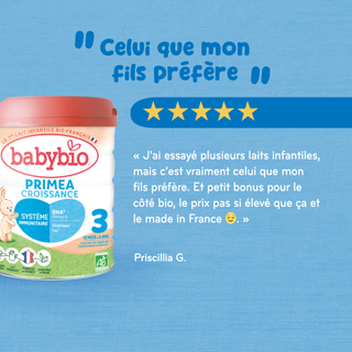 BABYBIO – LAIT BIO INFANTILE PRIMEA CROISSANCE 3 POUR BEBE DE 10 A 36 MOIS 800G