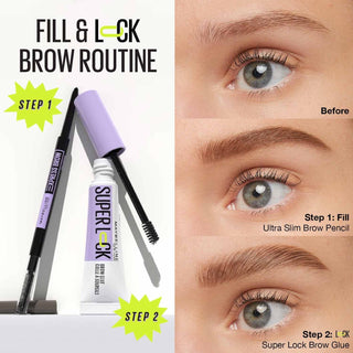 MAYBELLINE SUPER LOCK BROW GLUE TRANSAPENT + CRAYON SOURCILS SLIM 03