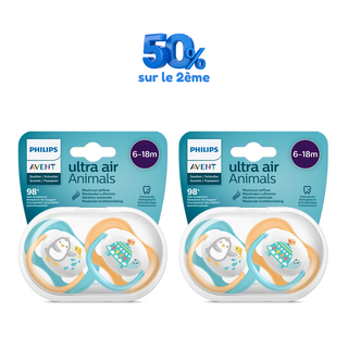 AVENT Sucette Ortho 6-18M Boy Peng/Turt + Sucette 6-18M Boy à -50% sur le 2ème