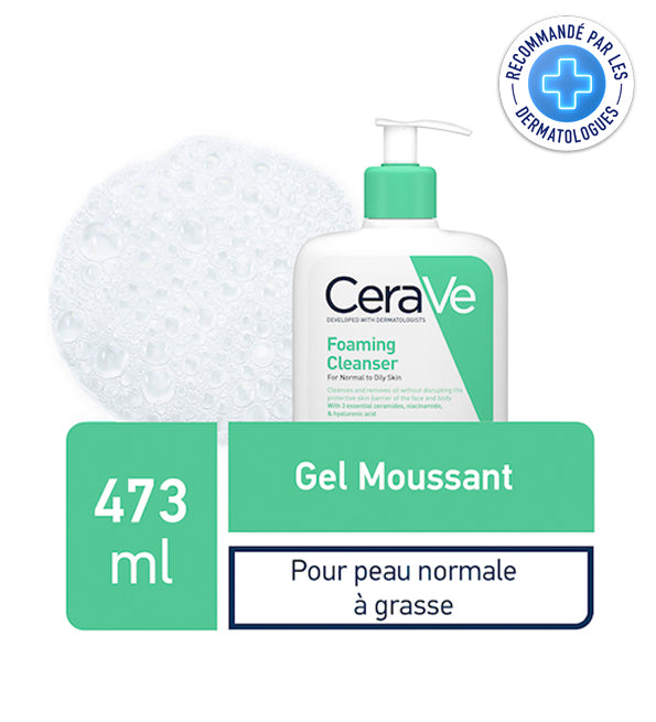 Cerave Gel Moussant Nettoyant Peau Normale à Grasse | 473ml = 3 Formats voyage OFFERTS