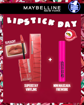 Maybelline New York - Brillant à lèvres Superstay Vinyl Ink 15 peachy = Mini Mascara FIREWORK OFFERT