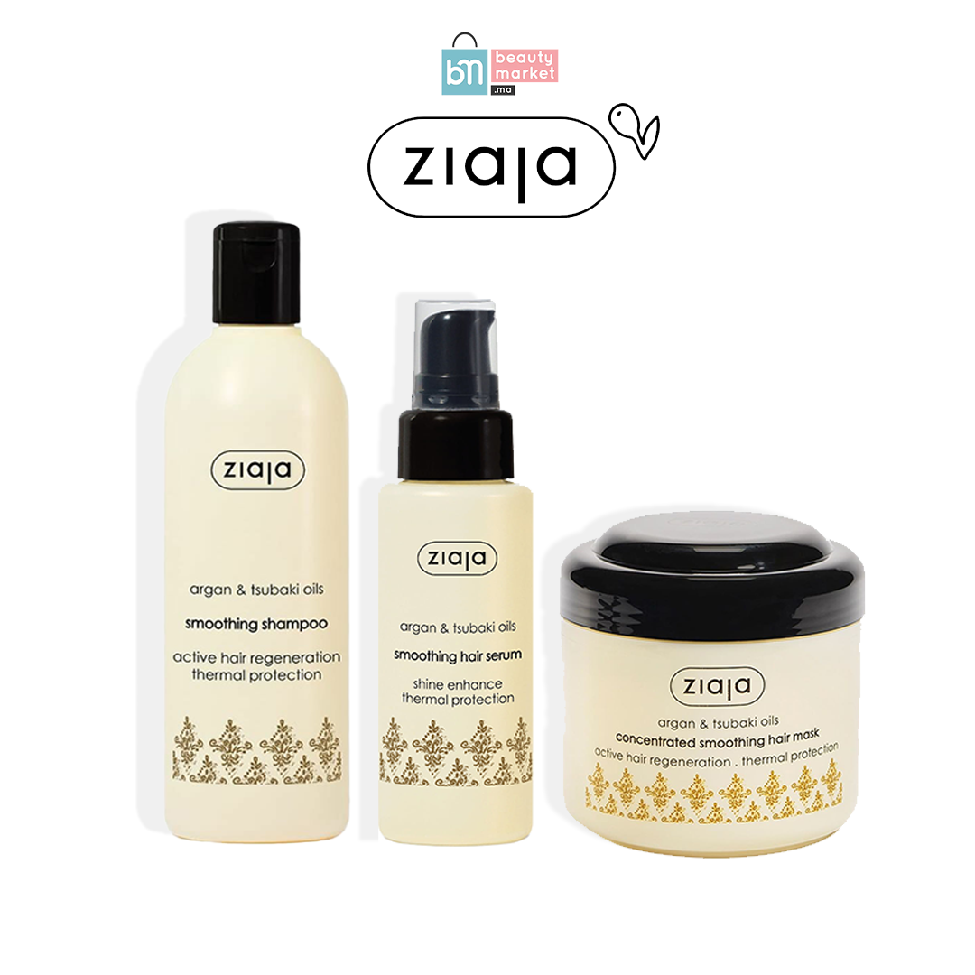 Ziaja Pack Argan Shampooing Lissant – 300ml +  Serum Lissant 50ml + Masque Capillaire Lissant Concentré – 200ml