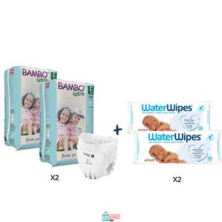 OFFRE X2 Bambo Nature Couches 6 + X2 WATERWIPES Lingettes Bébé 60 Pièces