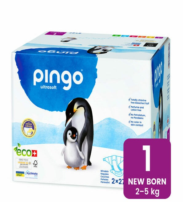 Pingo Newborn Jumbo Taille1– 2-5KG  –2 Sachets de 27 Couches