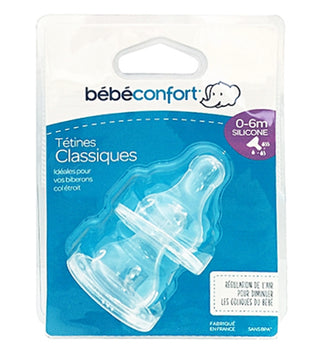 Bebe Confort – Tétines silicone classique T1 (x2) – 3 vitesses (0-6M +)