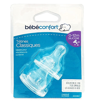 Bebe Confort – Tétines silicone classique T2 (x2) – 3 vitesses (0-12M +)