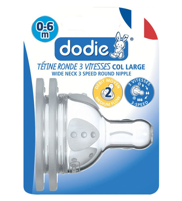 Dodie – Tétines Initiation+ col large (0-6 M) 3 vitesses Débit 2 (X2)