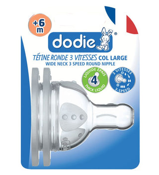 Dodie – Tétines col large (6M +) Liquide épais 3 vitesses Débit 4 (X2)