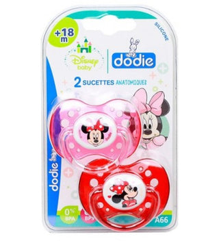 Dodie – Sucettes forme anatomique silicone Disney Baby Minnie (18M +) N°A66 – (x2)