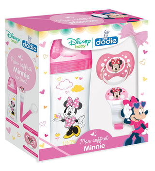 Dodie – Mon coffret Disney Baby Minnie (1 biberon Initiation+ 330 ml, 1 sucette anatomique (18M+), 1 attache sucette)