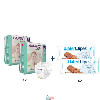 OFFRE X2 Bambo Nature Couches 3 + X2 WATERWIPES Lingettes Bébé 60 Pièces