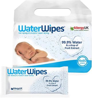 WATERWIPES – PACK 4 x 60 LINGETTES A L’EAU POUR BEBES A PEAUX SENSIBLES