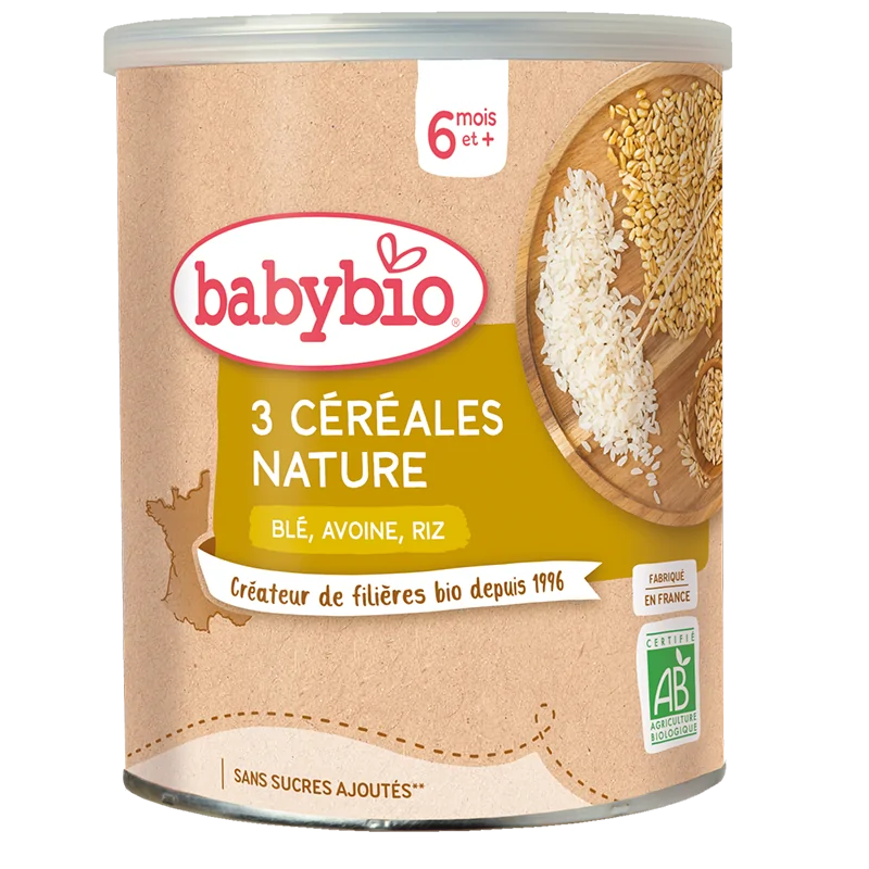 BabyBio Céréales Infantiles 3 Céréales Nature Blé Avoine Riz (Dès 6moi –  roc -->