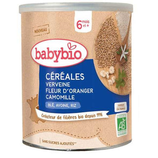 BABYBIO – CEREALES INFANTILES BIO VERVEINE FLEUR D’ORANGER CAMOMILLE A PARTIR DE 6 MOIS 220G