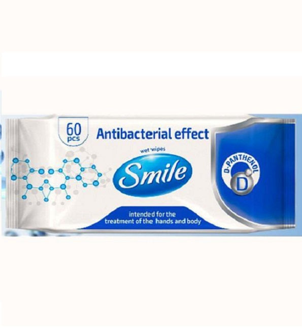 SMILE Lingettes Désinfectantes et Anti-Bactériennes Sachet de 60 Pièces